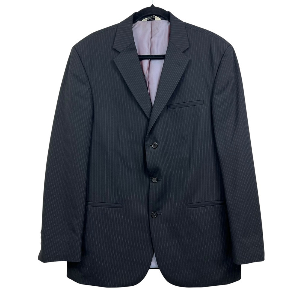 Wilke-Rodriguez Men Wool Blend Pinstripe Blazer Suit 3 Button Ventless Black 42R
